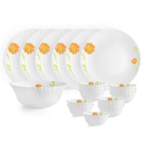 Image of Cello Opalware Dazzle Livid Lilac Floral Dinner Set, 19Pcs, White