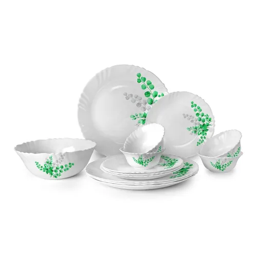 Image of Cello Opalware Aqua Leaves Dinner Set, 13- Units, White