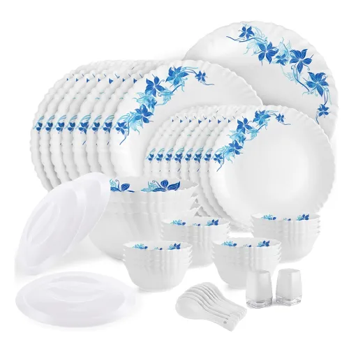 Image of Cello Opalware Dazzle Blue Swirl Dinner Set(49Pcs)