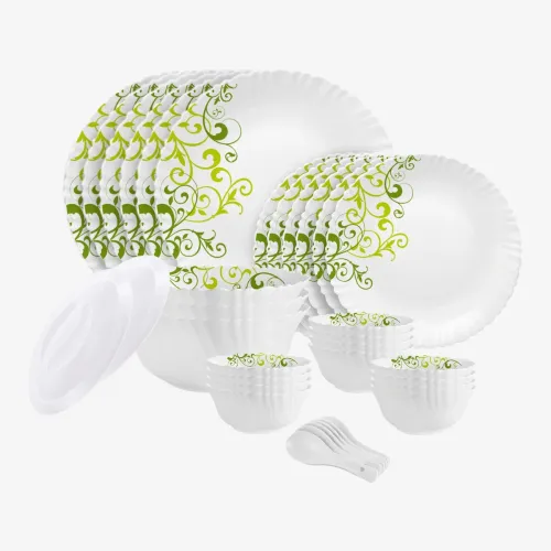 Image of Cello Opalware Dazzle Oleander Crockery Set (Pack of 34)