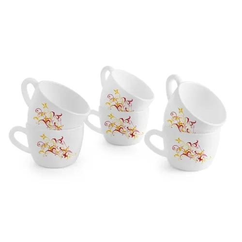 Image of CELLO Opalware Dazzle Queen Cup Yellow Scroll Set of 6