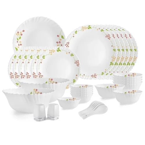 Image of Cello Opalware Dazzle Series Secret Garden Dinner Set 35 Pieces Serving for 6 | Bone Ash-Free | Lightweight, Elegant Whi