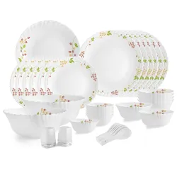 Cello Opalware Dazzle Series Secret Garden Dinner Set 35 Pieces Serving for 6 | Bone Ash-Free | Lightweight, Elegant Whi