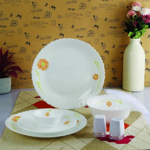 Image of Cello Opalware Dazzle Series Livid Lilac Dinner Set, 23 Units | Light-Weight, Daily Use Crockery Set for Dining | White 