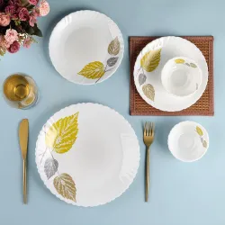Cello Opalware Dazzle Series Autumn Leaf 35 Piece Dinner Set | Opal Glass Crockery for 6 | Bone Ash-Free