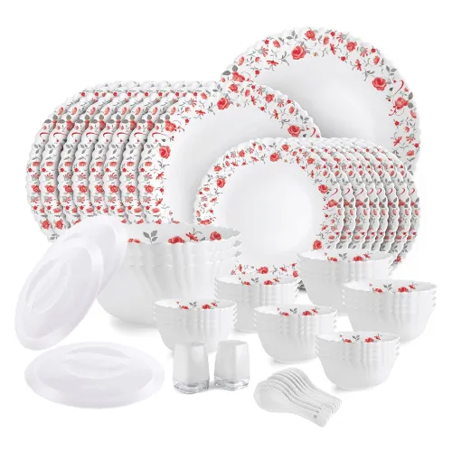 Image of Cello Opalware Dazzle Series Red Rose Fantasy Dinner Set, 57Pcs