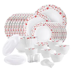 Cello Opalware Dazzle Series Red Rose Fantasy Dinner Set, 57Pcs