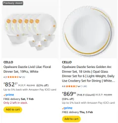 Cello Opalware Dinner Set (19 Pcs) @ Starting ₹852