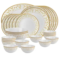 Cello Opalware Divine Series Amber Gold Dinner Set, 27 Units | Opal Glass Dinner Set for 6 | Crockery Set for Festive Oc