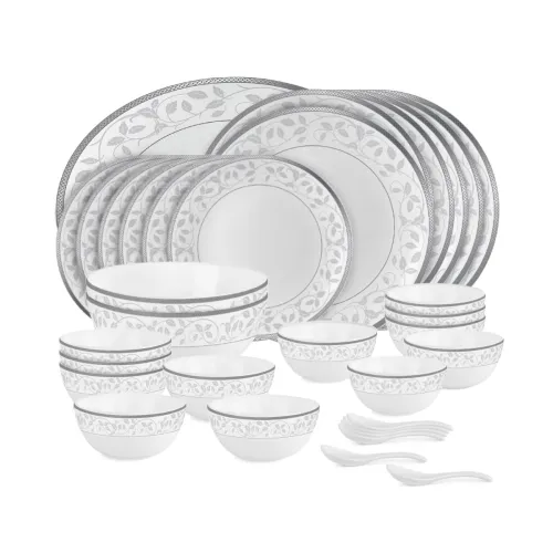 Image of Cello Opalware Divine Silver Dinner Set 33 Pcs – White