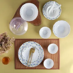 Cello Opalware Dazzle Series Morning Glory Dinner Set, 35 Units | Opal Glass Crockery for 6 | Microwave & Dishwasher Saf