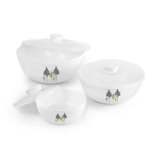 Image of CELLO Opalware Royale Pine Mixing Bowl Set with Lid 500ml, 1000ml, 1500ml