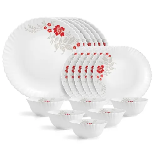 Image of CELLO Opalware Scarlet Bliss 18-Piece Dinner Set