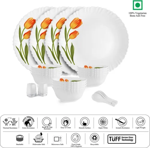 Image of Cello Pack of 22 Opalware Dazzle Series Spring Tulip Crockery Set