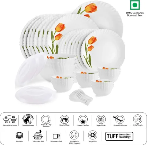 Image of Cello Pack of 47 Opalware Dazzle Series Spring Tulip Crockery Set