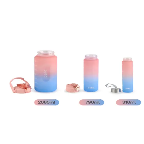Image of Cello Pink & Blue 3 Pieces Plastic Water Bottle (310ml, 790ml, 2085ml)