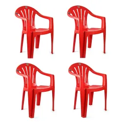 CELLO Plastic Capri Arm Chair (Red, Set of 4)