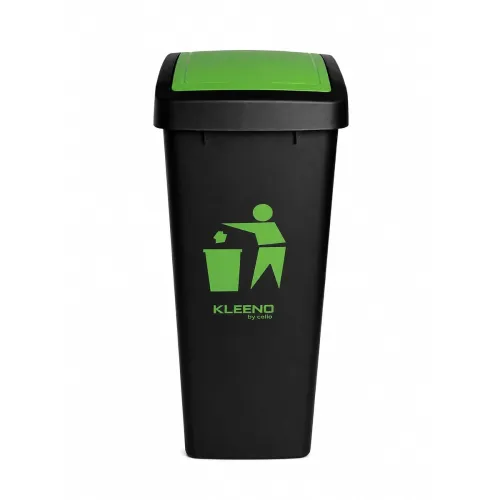 Image of CELLO Plastic Swing-Lid Garbage Dustbin (48 Ltr, Green/Black)