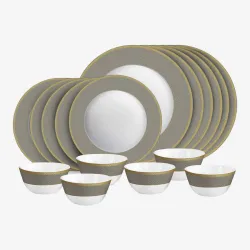 cello Pack of 18 Opalware Solitaire Series Moonstone | Extra Strong | Light Weight | Dishwasher Safe | Dinner Set (White, Microwave Safe)