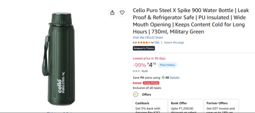 Image of Cello Puro Steel X Water Bottle 