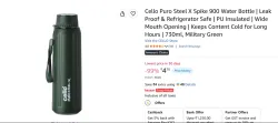 Cello Puro Steel X Spike 900 Water Bottle | Leak Proof & Refrigerator Safe | PU Insulated | Wide Mouth Opening | Keeps Content Cold for Long Hours | 730ml, Military Green