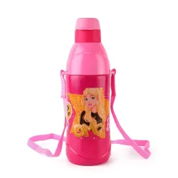 Cello Puro Steel-X Kids Zee 600 | Water Bottle with Inner Steel and Outer Plastic | Insulated Water Bottle | 540 ml, Barbie Design, Pink (Pack of 1)