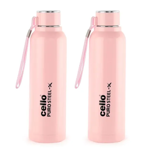 Image of Cello Puro Steel-X Benz 650ml Insulated Bottle (Set of 2, Pink)q