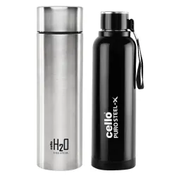 Cello Puro Steel-X Benz Stainless Steel & H2O Stainless Steel Water Bottle, 1L