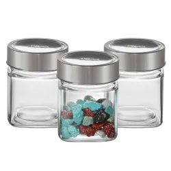 CELLO Qube Fresh Glass Storage Jar for Kitchen Set of 3 Pcs, 180 ml Transparent