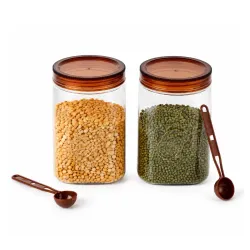 CELLO Retro Airtight Kitchen Storage Jars Set of 2 Pcs 1500ml Maroon | Freezer & Fridge Safe, Stylish Unbreakable Odor Resistant See Through PET Food Storage Containers Set for Flour Rice Pa...