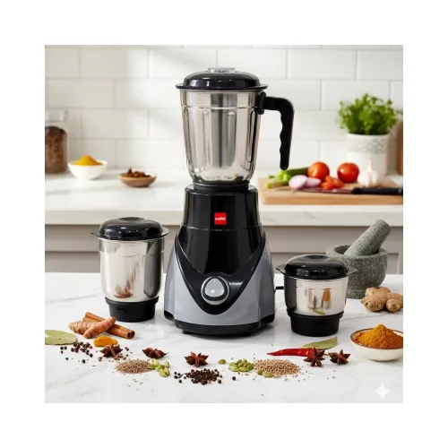 Image of CELLO Rivo Mix 3 Jar ISI Certified Mixer Grinder 500 Watts, Black Grey | 1 x 1200ml, 1 x 800ml, 1 x 400ml Stainless Stee