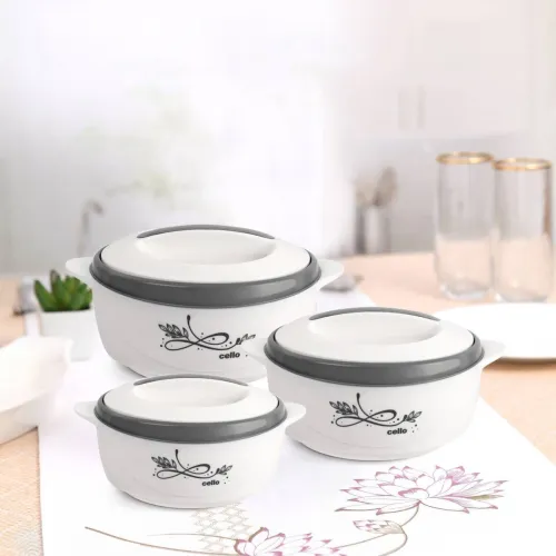 Image of cello Sapphire Grey Thermoware Casserole Set (Po3, 500 ml, 1000 ml, 1500 ml)