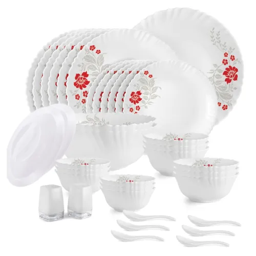 Image of CELLO Scarlet Bliss Dazzle Series Opalware Dinner Set of 37 Pieces for Family of 6