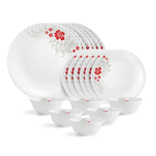 Image of CELLO Scarlet Bliss Opalware Dinner Set (18 Pieces)