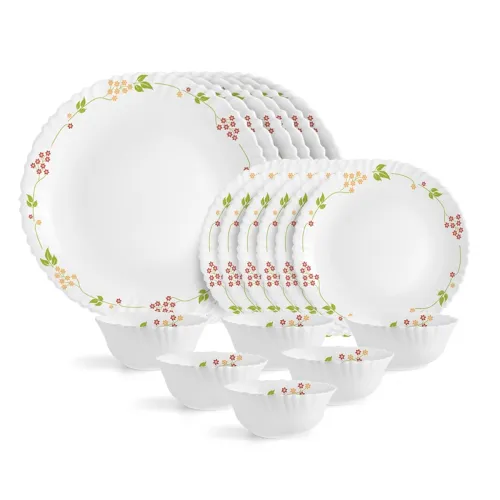 Image of CELLO Secret Garden Dazzle Series Opalware Dinner Set of 18 Pieces for Family of 4