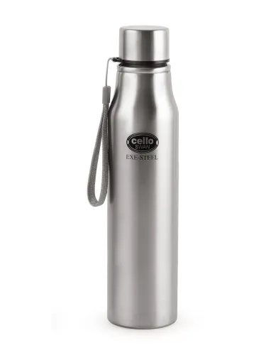 Image of Cello Silver-Toned Single Stainless Steel Typography Single Wall Vacuum Water