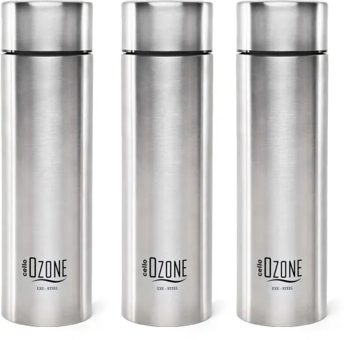 Image of Cello Ozone Single Wall Stainless Steel Bottle (1000ml, Pack of 3, Silver)