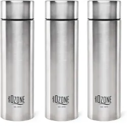 Cello Ozone Single Wall Stainless Steel Bottle (1000ml, Pack of 3, Silver)