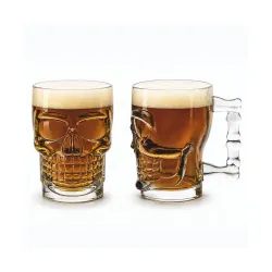 CELLO Skull Glass Beer Mug with Handle Set of 2 Pieces, 520 ml Transparent | Freezer & Fridge Safe, Durable Leadfree Dishwasher Safe Toughened Glass Mug for Serve Beer, Cocktail Mocktail & Beverages