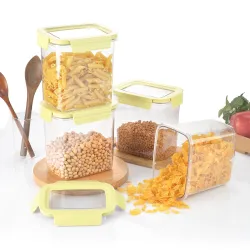 CELLO Stylelock Pet Storage Container for Kitchen Set of 4 Pcs 1800ml Olive Green | Freezer & Fridge Safe Stackable Airt