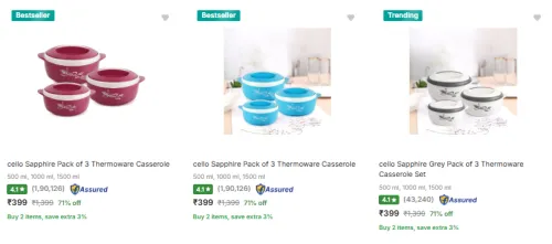 Image of Cello Thermoware Set (Pack of 3) @ Starting ₹399