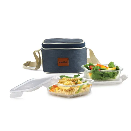 Image of Cello Transparent Set Of 2 Glass Microwave Safe Lunch Box