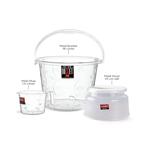 Image of Cello Transparent & Transparent 3 piece Textured Plastic Bath Accessories Set