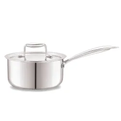 Cello Tri-Ply 14 cm Stainless Steel Cookware Sauce Pan with Lid 1 LTR | Tri-Ply Bottom Sauce Pan with SS Lid | Induction
