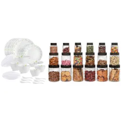 Cello Tropical Lagoon Dazzle Series Opalware Dinner Set, 35 Pieces