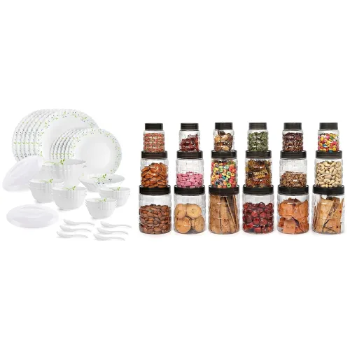 Image of Cello Tropical Lagoon Dazzle Dinner Set 35 Pcs+Plastic Canister Set, 18 