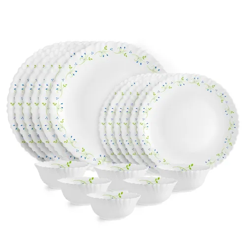 Image of CELLO Tropical Lagoon Dazzle Series Opalware Dinner Set of 18 Pieces For Family of 6 | Bone-Ash Free & Leadfree Opal Gla