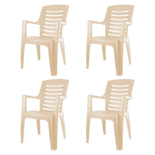 Image of CELLO Ultra Chair Set of 4, Matte Beige | Unbreakable, Durable & Strong |Blended PP Material, Easy to Clean |Plastic Cha