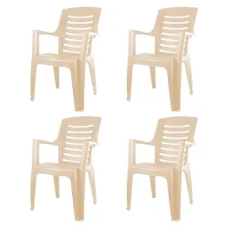 CELLO Ultra Chair Set of 4, Matte Beige | Unbreakable, Durable & Strong |Blended PP Material, Easy to Clean |Plastic Cha