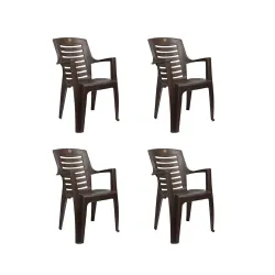 Cello Ultramatt Plastic Full Back Armchair, Set of 4(Pearl Brown)